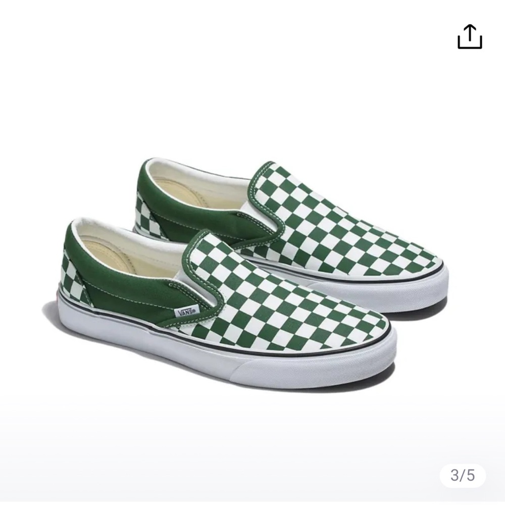Vans green and white checkerboard slip on sneakers